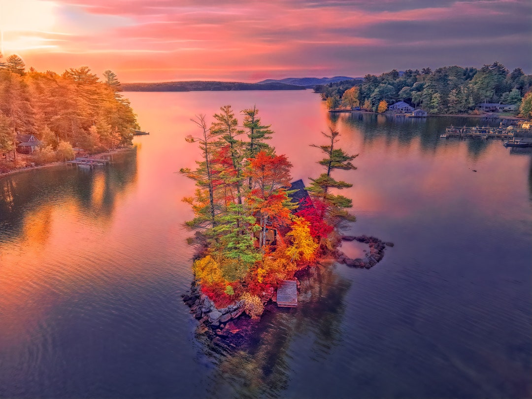 New Hampshire Fall Foliage Landscape Sunrise Over Lake Winnipesaukee Island  New England Fall Foliage Wall Decor Canvas or Photo Print - Etsy Australia