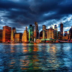 NYC Wall Art - Manhattan Skyline & New York Sky Scrapers at night  - Canvas Print Art - Canvas Print, Metal, Framed Picture