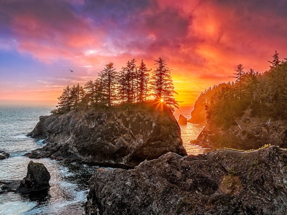 Oregon Coast Photo Print - Wall Art of Secret Beach - Oregon Sunset Landscape Photography | Wall Decor, Canvas Print, Framed, Metal, acrylic