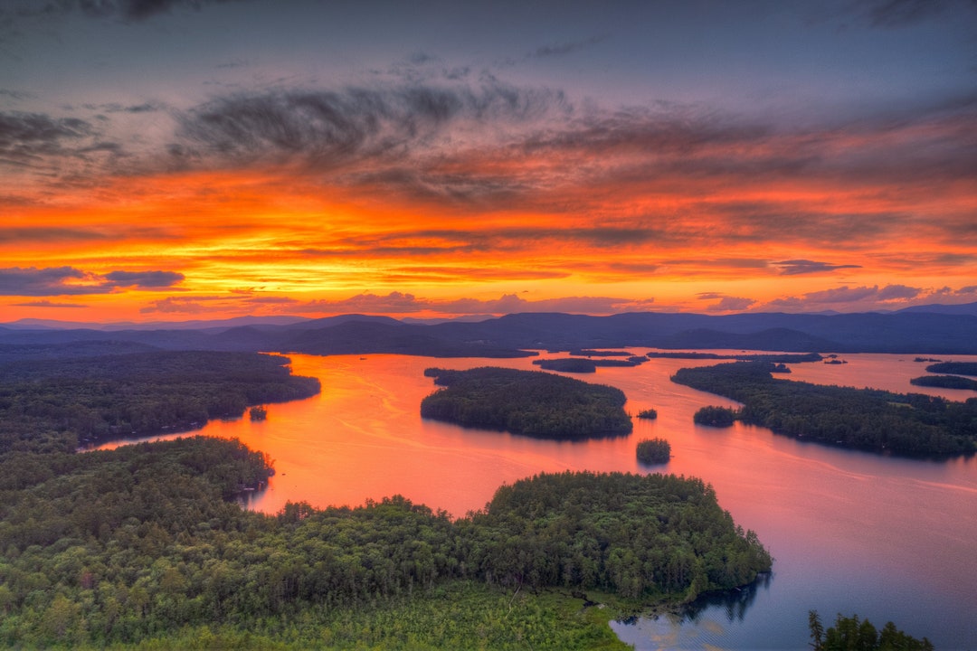 Squaim Squam Lake Islands Sunset Photo - New Hampshire Lakes Area - White ...