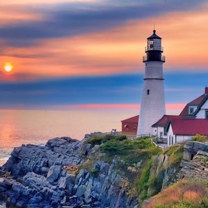 Portland Head Light Photo Print - Maine Coast Lighthouse Wall Art - Lighthouses Photography | Portland Harbor, Canvas Print, Framed Picture