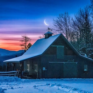 White Mountains New Hampshire Sunrise and Crescent Moon Wall Art | Franconia Notch Landscape Photo | Canvas, Metal or Print