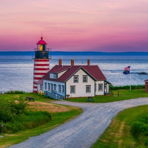 Lubec Maine West Quoddy Head Lighthouse Photo, Coastal Wall Decor