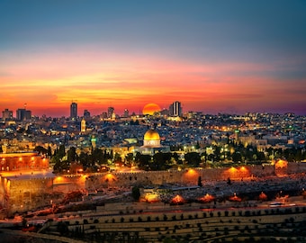 Jerusalem View photo art -Temple Mount in Sunset - Jerusalem Wall Art - Holy Land Art - Israel Canvas Print, Photo Print, Framed Picture