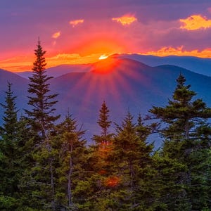 Sonnenuntergang über Weißen Bergen | New Hampshire Landschaftsdruck |  Kancamagus Landstraße Kunst Wohnkultur