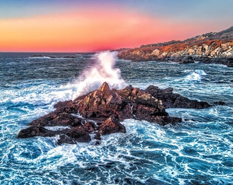 Big Sur Wave Art Photo Print - California Pacific Coast Highway Photo - Waves Breaks on Rock in Ocean Sunset | Canvas, Framed, Photo Print