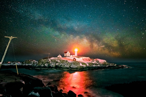 Milky Way Rising Over Nubble Lighthouse - York Maine - Wall Art | New England Lighthouses | Canvas Print, Photo Paper, Framed Photo, Metal
