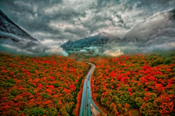White Mountains New Hampshire Franconia Notch Fall Foliage & Morning Fog  Over I-93 Highway Interstate Canvas/photo/metal/framed Print - Etsy Israel