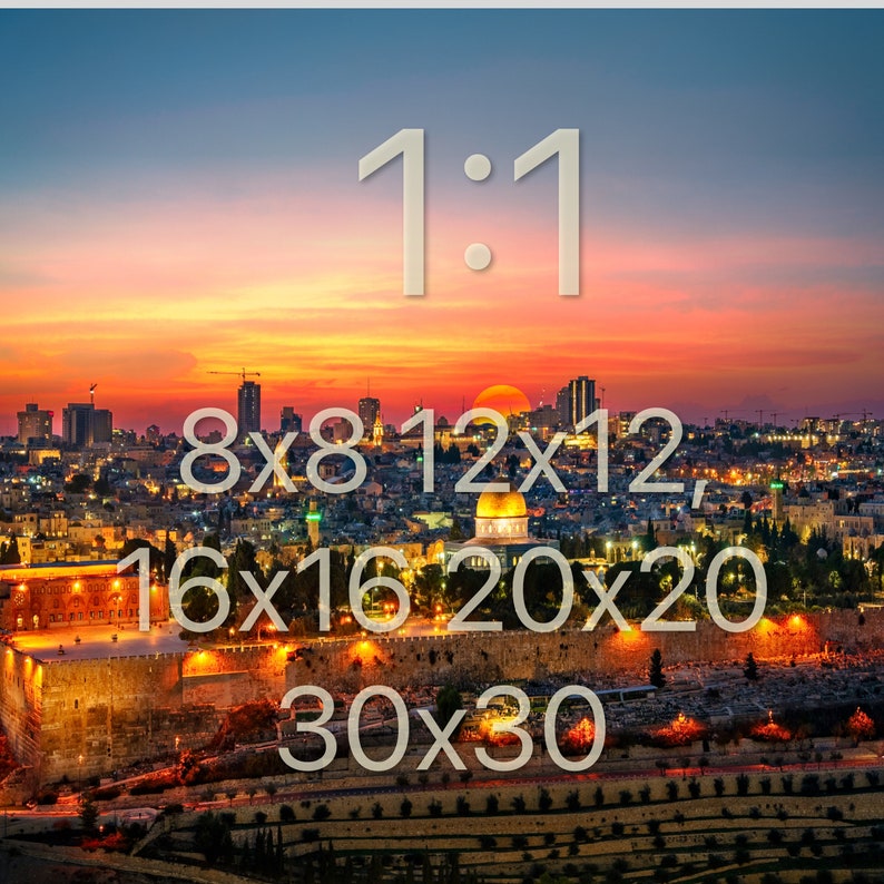 Puede incluir: Una vista panor&aacute;mica de una ciudad al atardecer con un edificio con c&uacute;pula dorada en el centro. El texto "1:1 8x8 12x12, 16x16 20x20 30x30" est&aacute; superpuesto a la imagen.