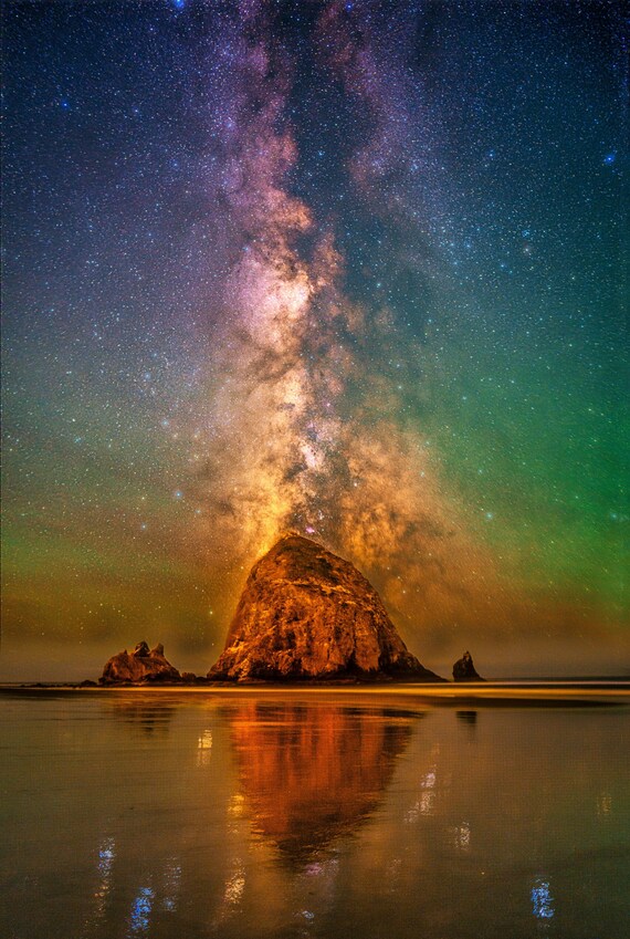 Cannon Beach Haystack Rock Night Sky Wall Art - Oregon Photo Print  | Oregon Photography, Canvas Print, Photo Print, Framed Photo, Metal