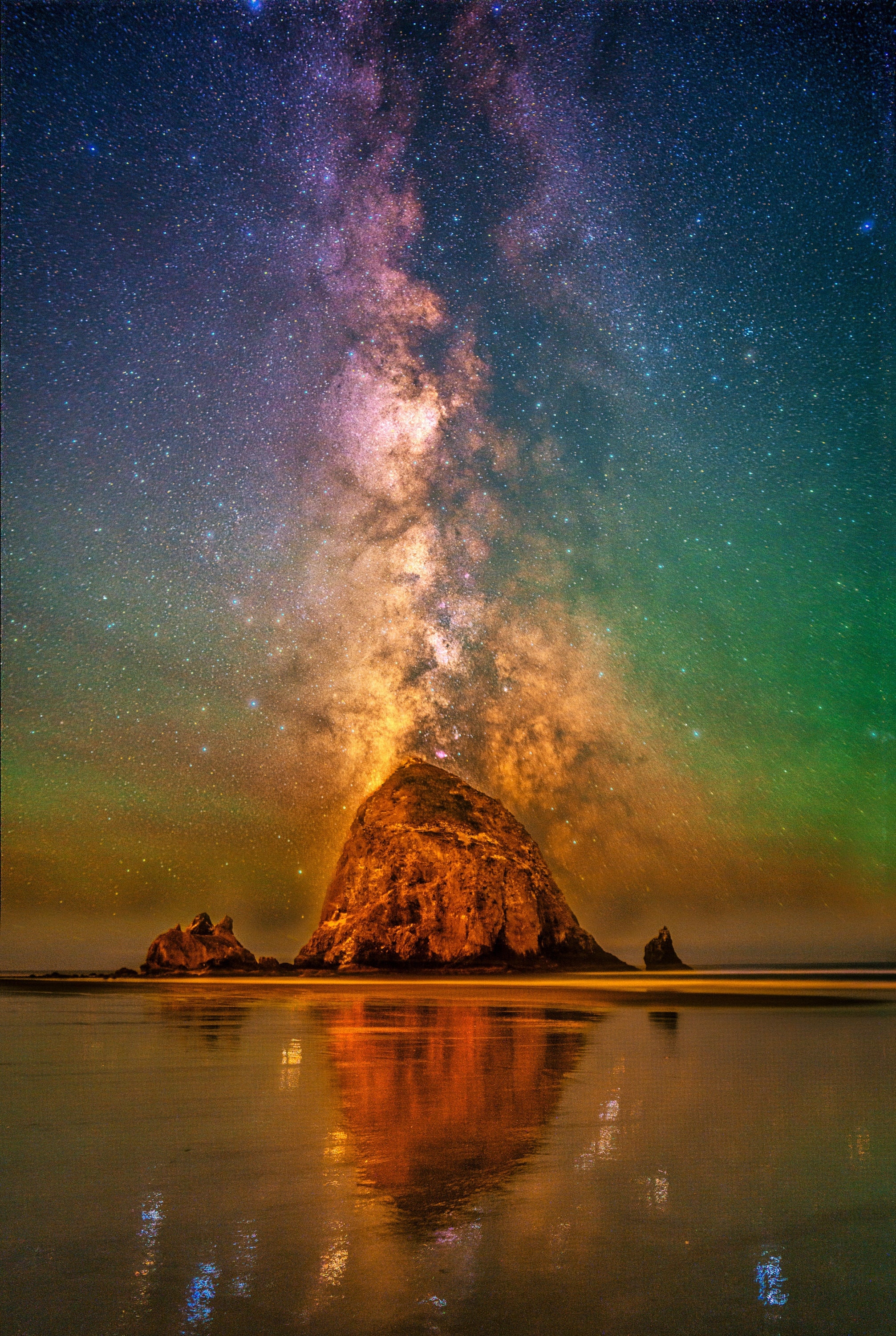 Cannon Beach Haystack Rock Night Sky Wall Art - Oregon Photo Print