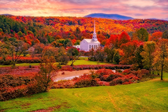 Stowe Vermont Church Fall Photo VT Scenic Autumn Colors Photo Print Wall Art Stowe, VT New England Canvas Print Photo Framed - Etsy