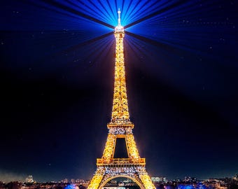 Paris Eiffel Tower Photo Print Wall Art - Paris France at Night | Canvas Print | Photo Paper Print | Framed Photo | Metal Print