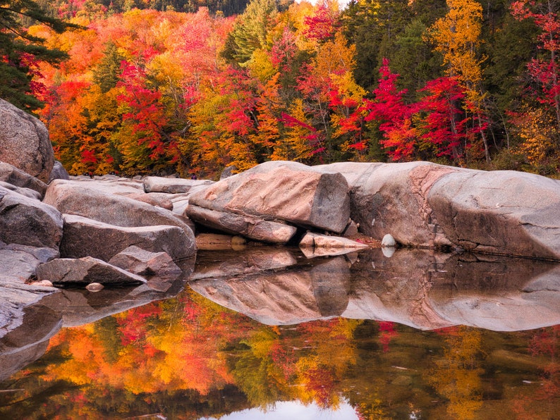 Lower Falls Fall Foliage Reflection on the Kancamagus Highway New England Foliage New Hampshire in Autumn White Mountains Fall Foliage image 1