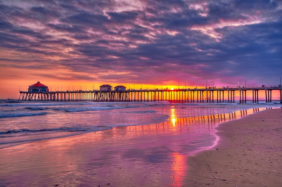 Huntington Beach Pier Photo Orange County Sunset Wall Art