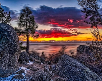 Lake Tahoe Nevada Sunset | Lake Tahoe Canvas Wall Art | Framed California Landscape Photo | Canvas Photo Print | Framed Picture | Metal