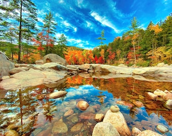 White Mountains New Hampshire Kancamagus Highway Lower Falls - Fall Reflection - NH Canvas Print | Photo Paper Print | Framed Photo | Metal