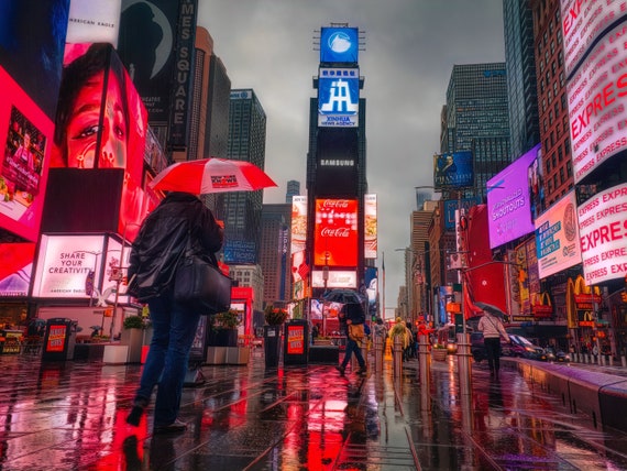 Times Square Art Rain NY Decor York - Etsy