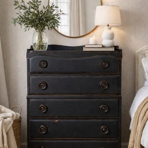 mens black dresser Homfa 4 Drawer Dresser for Bedroom and Baby's Room, Modern Black Wood Storage Cabinet Chest of Drawers Nightstand