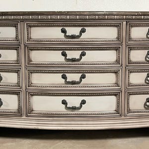 Ornate Dresser & Nightstand Set Marble Look Tops Hand Refinished Shipping Included