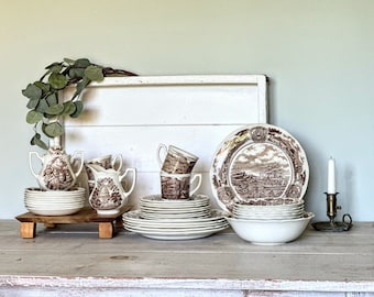 JG Meakin American Legend ironstone dinnerware; brown transferware