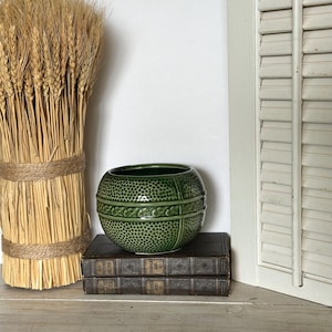 Vintage green jardiniere; majolica; cabbage ware