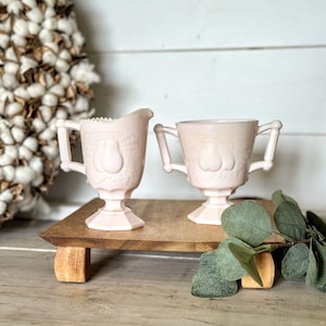 Jeannette Glass pink milkglass Baltimore Pear sugar/creamer; open sugar and creamer set