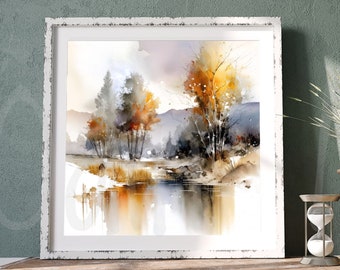 Abstract Watercolour Landscape Painting / Trees River Colourful Print /  Art Print / Wall Art