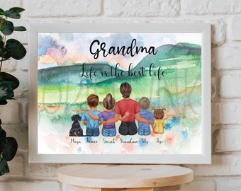 My Nanny and me print, Mother's Day gift, Grandchildren print, For Grandma, Grandparents gift, Family artwork, Family Portrait, watercolour