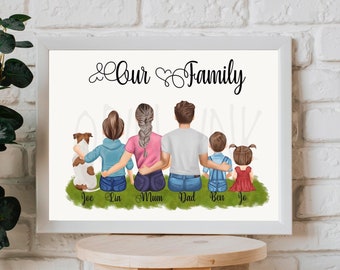 Custom Family Print, Personalized Family Gift, New Home Print, Portrait Illustration, Custom Digital Illustration, Gift for Mum and Dad