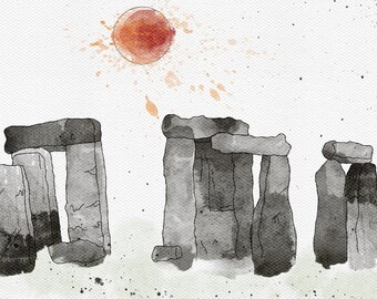 Stonehenge Ink And Watercolour Art Print A4