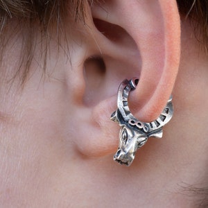 Taurus Bull Modern Ear Cuff, Ox Talisman No Piercing 925 Sterling Silver Earring Art Jewelry