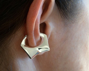 925 Silver Abstract Ear Cuff, No Piercing Sterling Silver Cuff Earring, Modern Art Jewelry