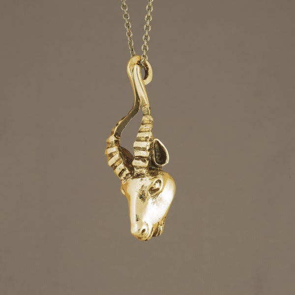 14K Gold Capricorn Pendant, Solid Gold Sea Goat Zodiac Sign Necklace, Horns Amulet Jewelry