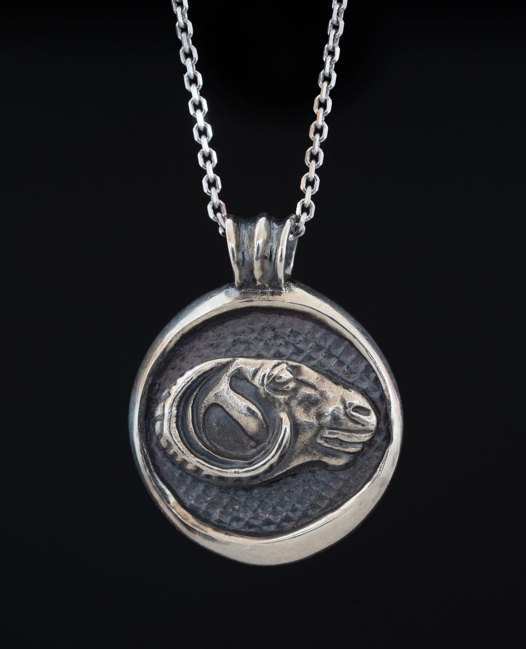 925 Ram Pendant, Aries Zodiac Medallion Necklace, Sterling Silver ...