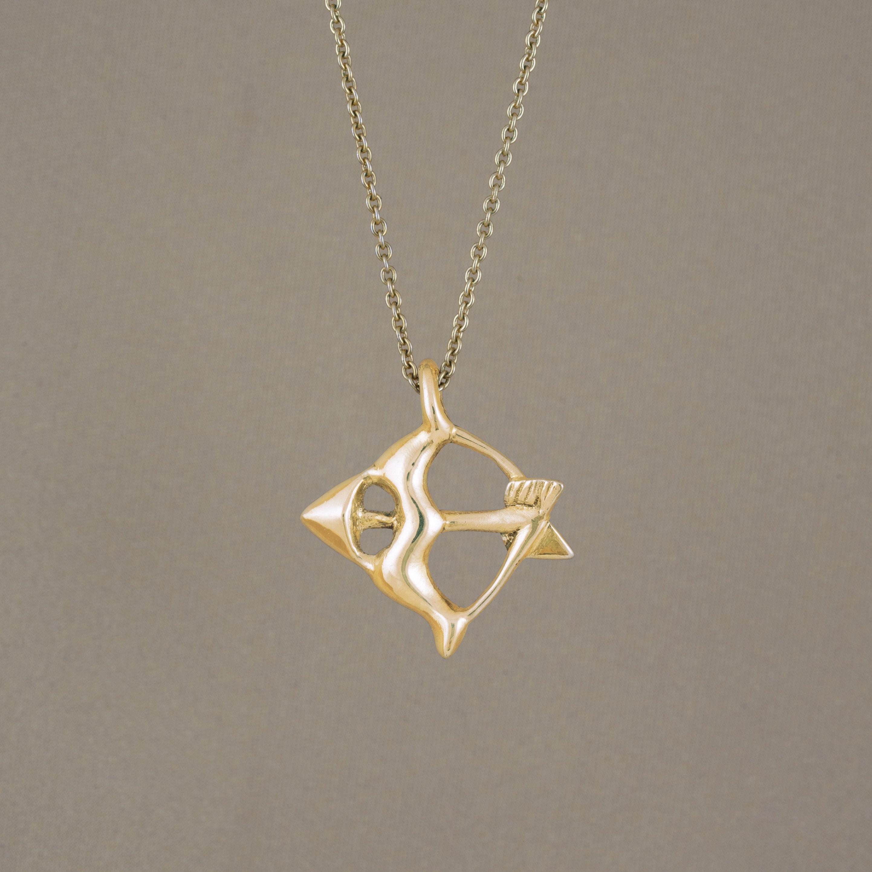 14K Gold Schütze Halskette, Sternzeichen Pfeil und Bogen Anhänger, Solid Gold Schmuck für Männer und Frauen
