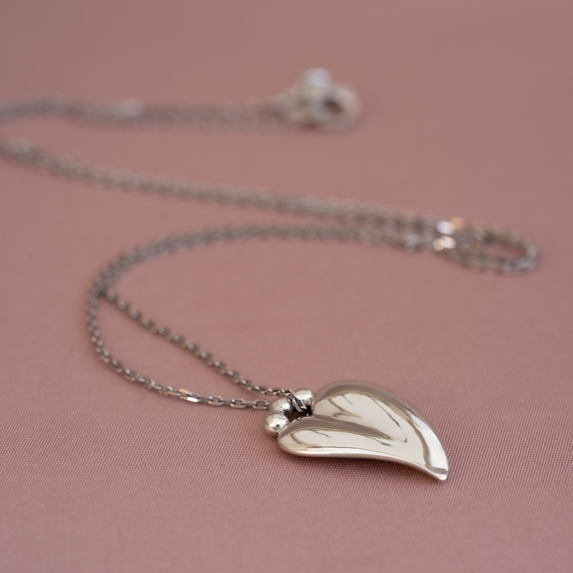 Large Heart Necklace Solid 925 Sterling Silver Solid Heart Etsy