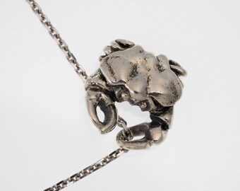 Collana vintage con ciondolo zodiacale cancro granchio in argento sterling 925 - Italia