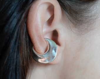 925 Silver Eclipse Ear Cuff, No Piercing Sterling Silver Cuff Earring, Modern Art Jewelry