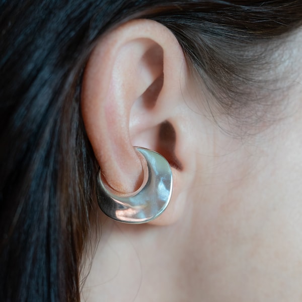 925 Silver Eclipse Ear Cuff, No Piercing Sterling Silver Cuff Earring, Modern Art Jewelry