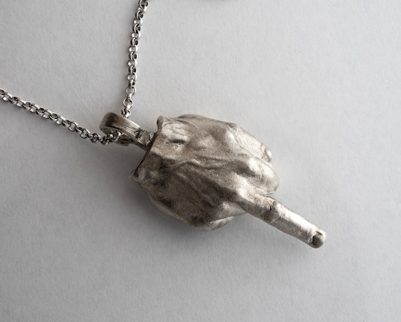 The Finger Necklace, 925 Sterling Silver Middle Finger Pendant, F