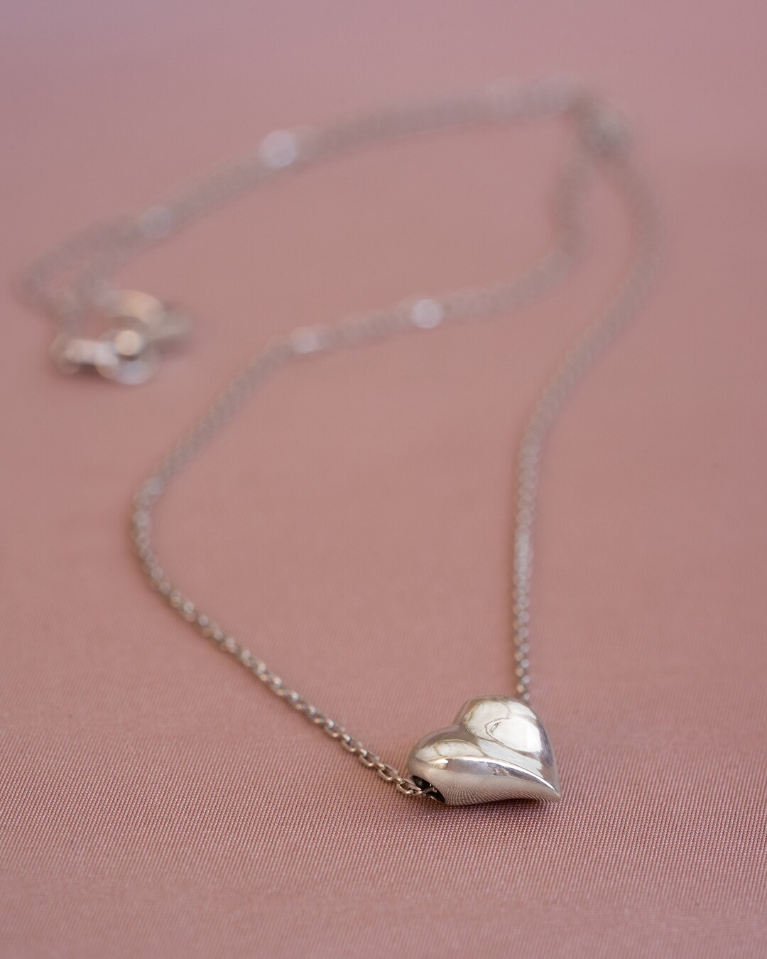 Puffy Heart Pendant Necklace, 925 Sterling Silver Seed Heart Chocker ...