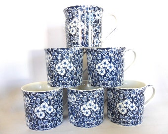 Set of 6 blue calico design palace mugs.