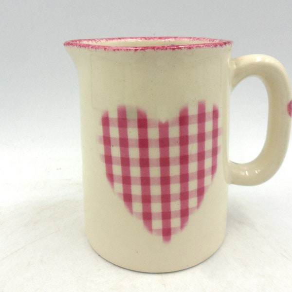 Pink Gingham heart quarter pint cream jug by Heron Cross Pottery