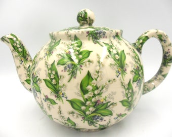 Lily of the Valley chintz design 6 cup teapot made by Heron Cross Pottery