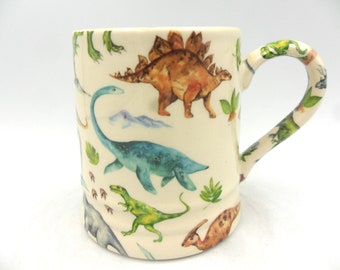 Dinosaur tankard mug made by Heron Cross Pottery