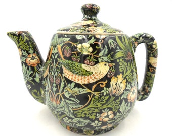 William Morris black strawberry thief design Cocktail 1 cup teapot