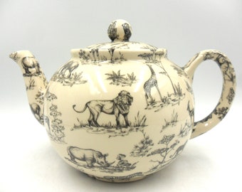 Black Safari design 6 cup teapot made by Heron Cross Pottery