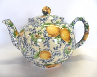 Lemon blossom design 6 cup teapot made by Heron Cross Pottery