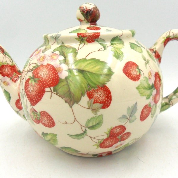 2 cup teapot in strawberry design by Heron Cross Pottery